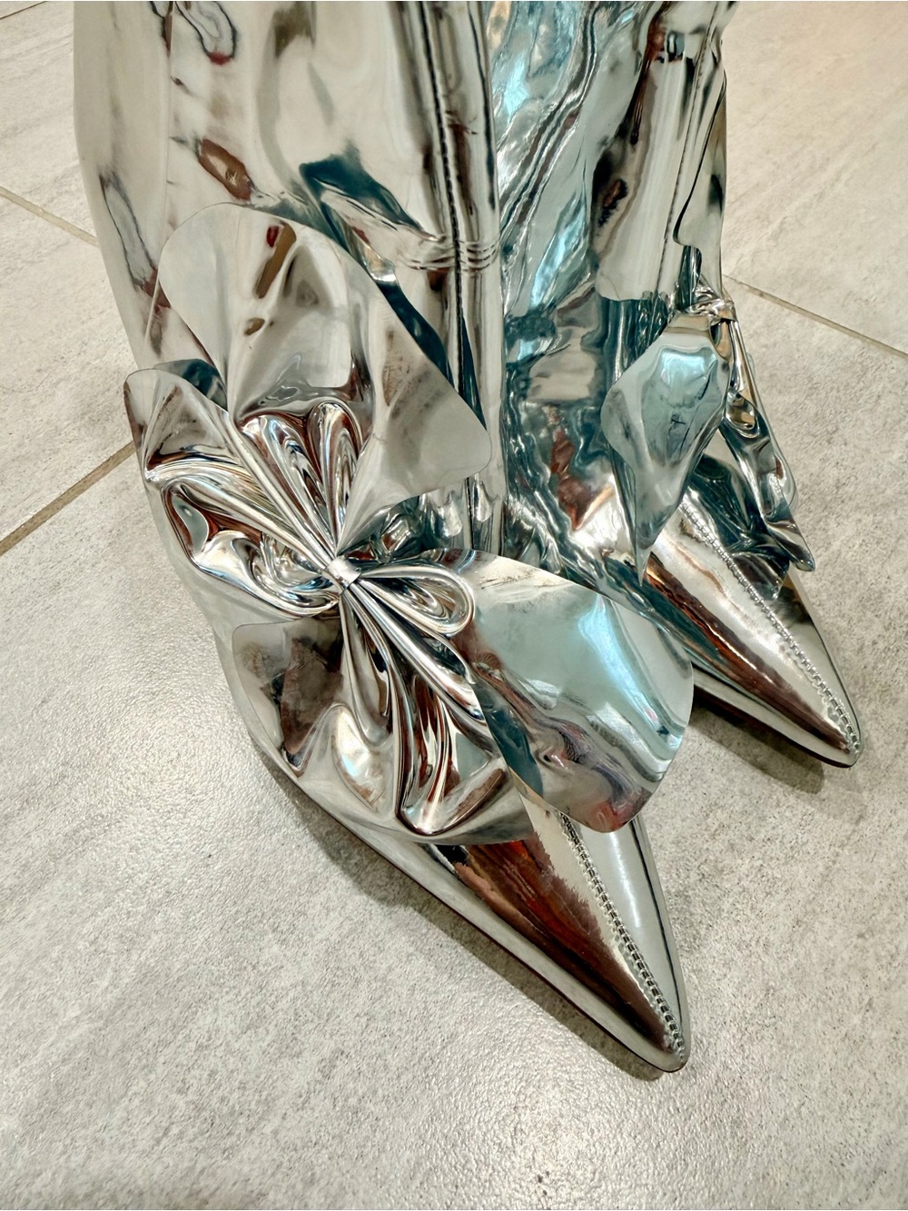 NIB Sam Edelman Metallic Silver Pointed-Toe Stiletto Ankle Bootie - SZ 10 - Picture 3 of 13